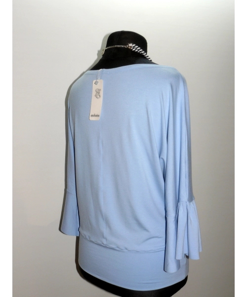 Bluzeczka typu kimono z marszczonym rękawem - błękitna